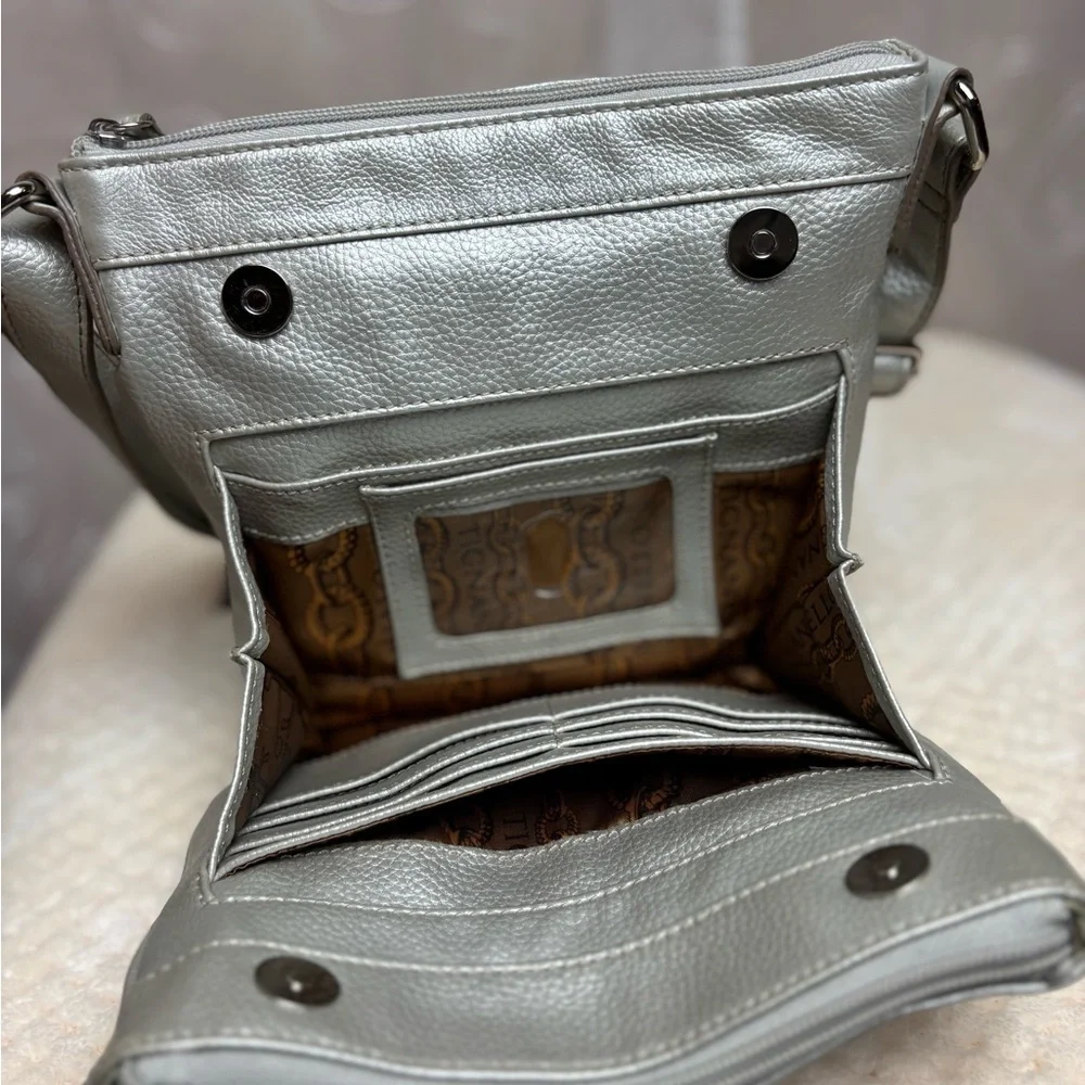 Tignanello Silver Metallic Leather Crossbody/Shoulder Purse